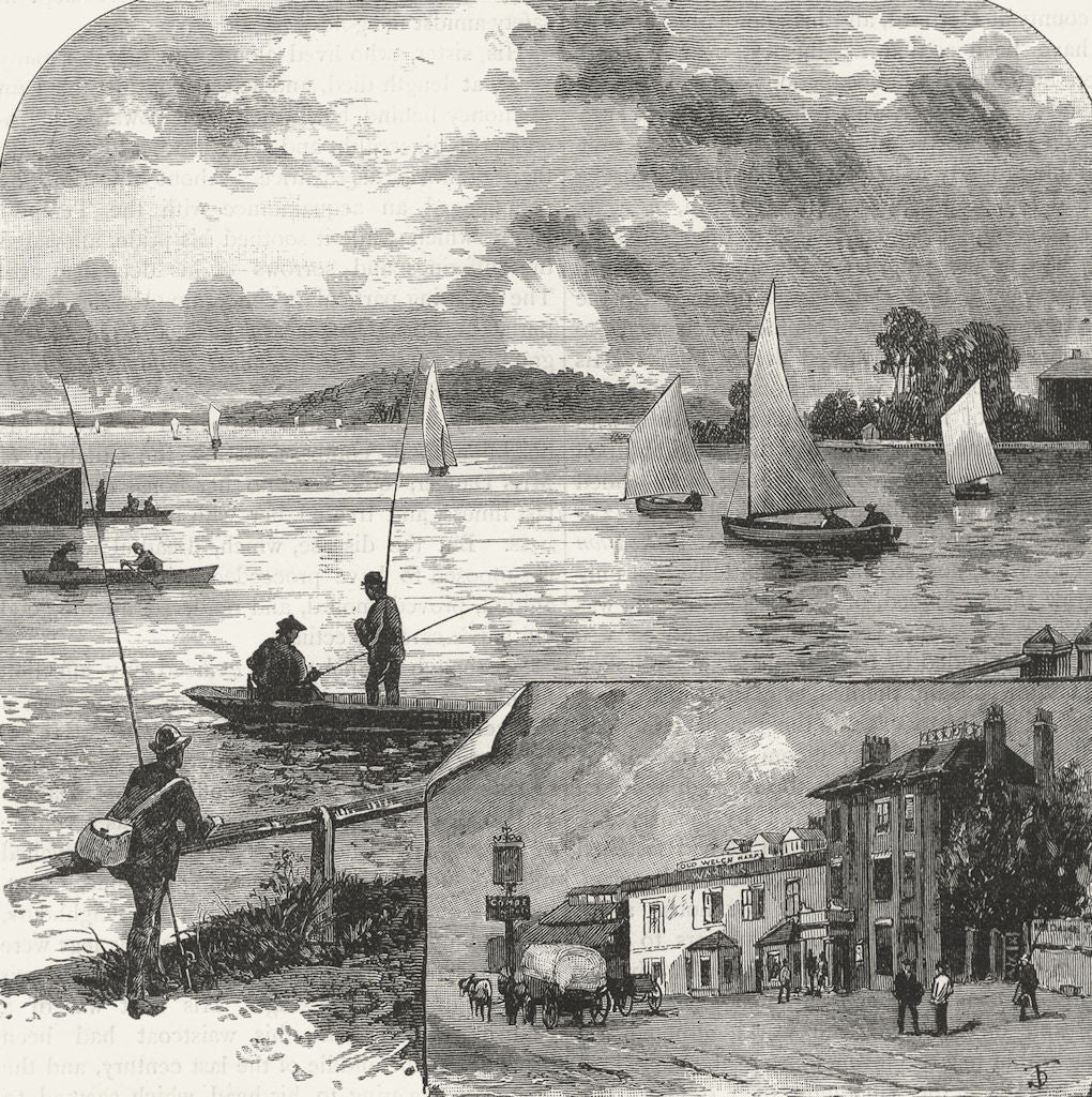 HENDON. Brent reservoir. The Welsh Harp pub and Reservoir 1888 old print